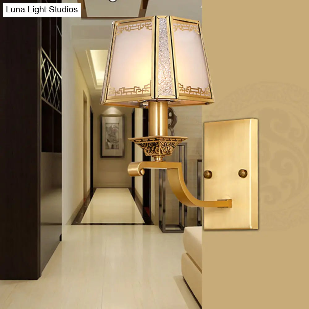 Brass Trapezoid Retro Wall Light Fixture - Stylish 1/2-Light Vanity Lighting For Bedroom