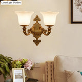 Brass Wall Light With Frosted Glass Shade For Hallway