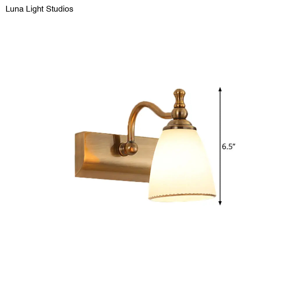 Brass Wall Mount Lamp - Cottage Bell Shape Frosted Glass Vanity Light Fixture With 1/2-Bulb