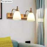 Brass Wall Mount Lamp - Cottage Bell Shape Frosted Glass Vanity Light Fixture With 1/2-Bulb