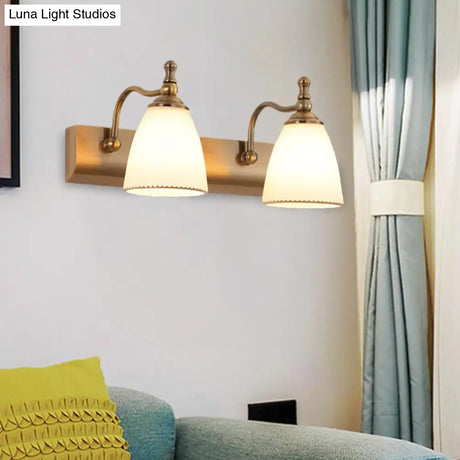 Brass Wall Mount Lamp - Cottage Bell Shape Frosted Glass Vanity Light Fixture With 1/2-Bulb