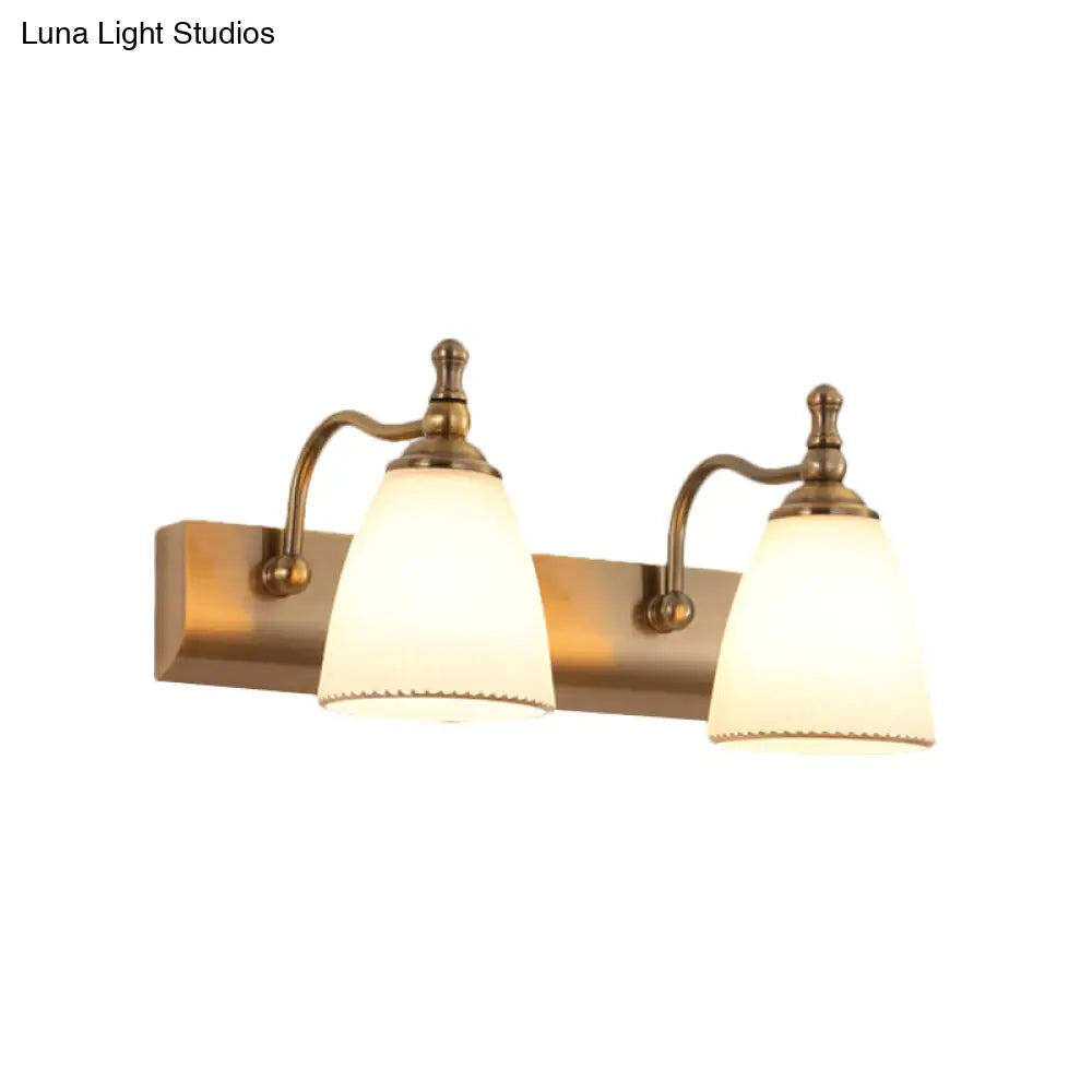 Brass Wall Mount Lamp - Cottage Bell Shape Frosted Glass Vanity Light Fixture With 1/2-Bulb
