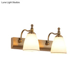 Brass Wall Mount Lamp - Cottage Bell Shape Frosted Glass Vanity Light Fixture With 1/2-Bulb