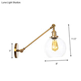 Brass Wall Mounted Clear Glass Sconce Light With Rotating Single-Bulb Saucer/Cone Design & Straight
