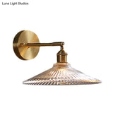 Brass Wall Mounted Lamp With Scalloped Glass Shade - 1 Head Bedside Sconce Light Fixture