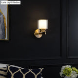 Brass Wall Sconce With Clear And White Glass - Modern Cylindrical Style For Bedroom