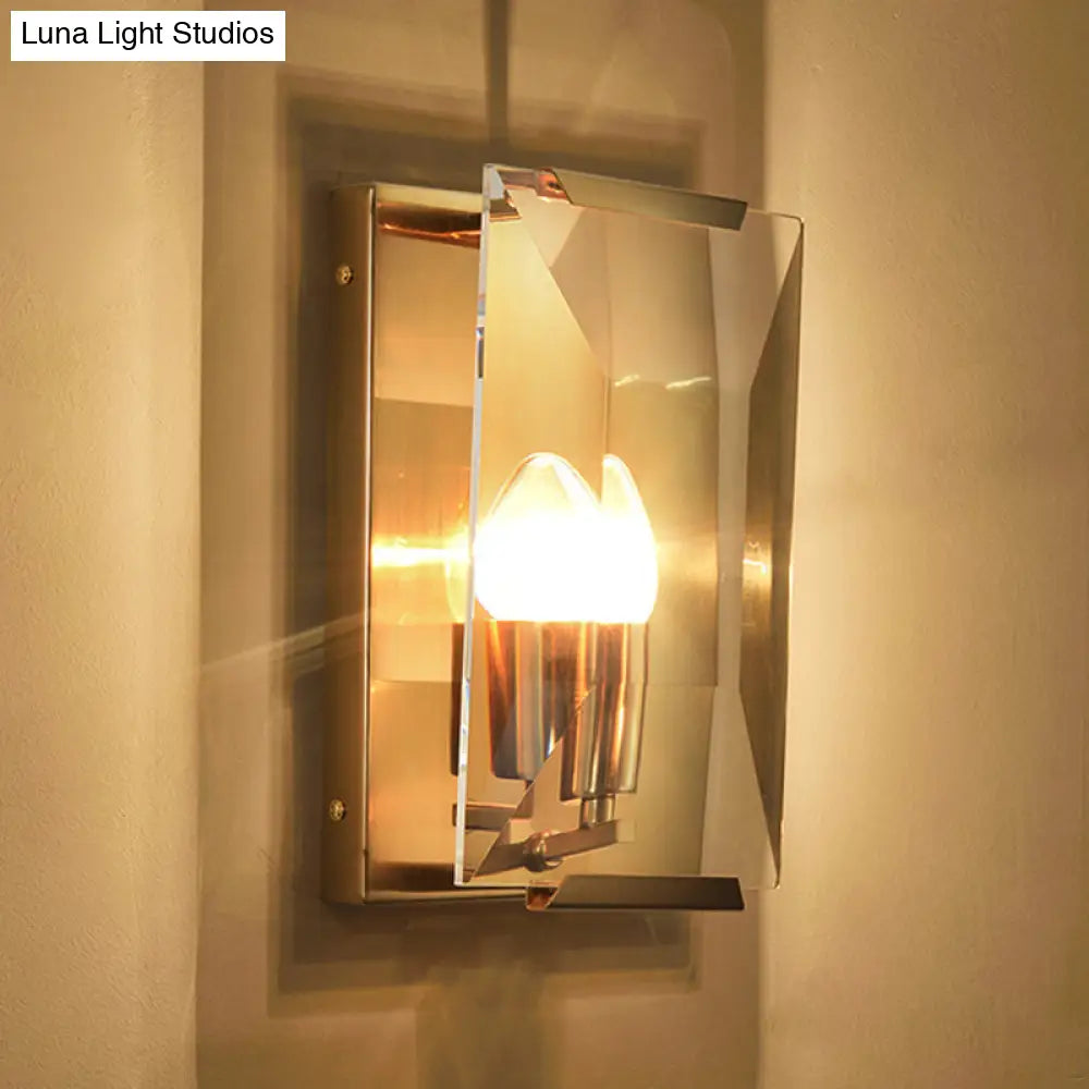 Brass Wall Sconce With Clear Crystal Shield For A Mid Century Look