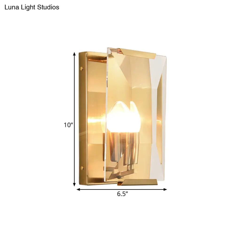 Brass Wall Sconce With Clear Crystal Shield For A Mid Century Look