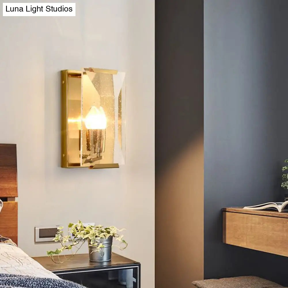 Brass Wall Sconce With Clear Crystal Shield For A Mid Century Look