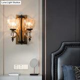 Brass Wall Sconce With Curved Arms And Prismatic Glass Shades - Traditional Lighting Fixture