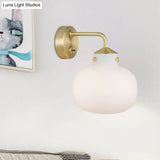 Brass Wall Sconce With Oblong Milk White Glass Shade - Modern Balcony Light