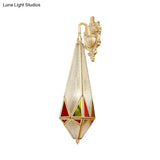 Brass Wall Sconce With Textured Glass And Curved Arm