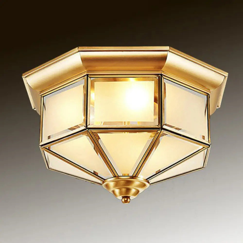 Brass Yurt Glass Flush Light - Classic Living Room Ceiling Mount / 10’ Frosted