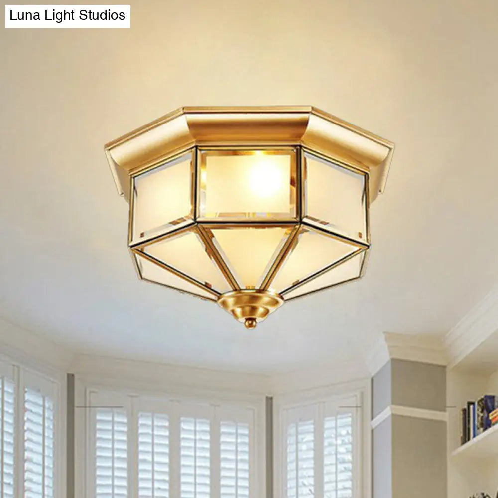 Brass Yurt Glass Flush Light - Classic Living Room Ceiling Mount