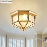 Brass Yurt Glass Flush Light - Classic Living Room Ceiling Mount