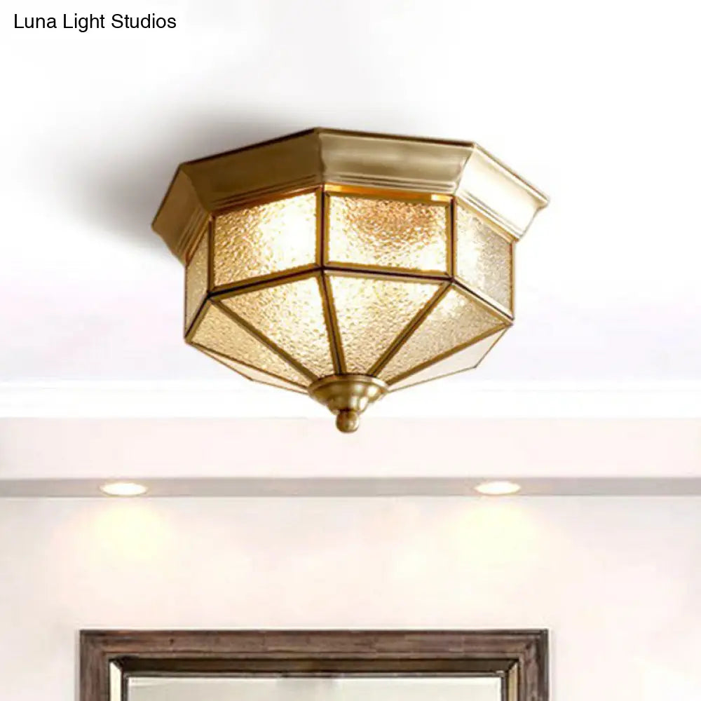 Brass Yurt Glass Flush Light - Classic Living Room Ceiling Mount
