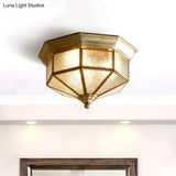Brass Yurt Glass Flush Light - Classic Living Room Ceiling Mount