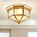 Brass Yurt Glass Flush Light - Classic Living Room Ceiling Mount