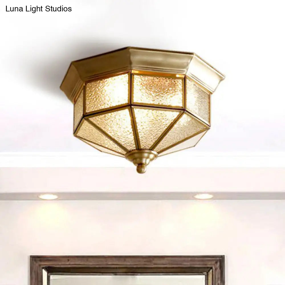 Brass Yurt Glass Flush Light - Classic Living Room Ceiling Mount