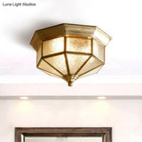 Brass Yurt Glass Flush Light - Classic Living Room Ceiling Mount