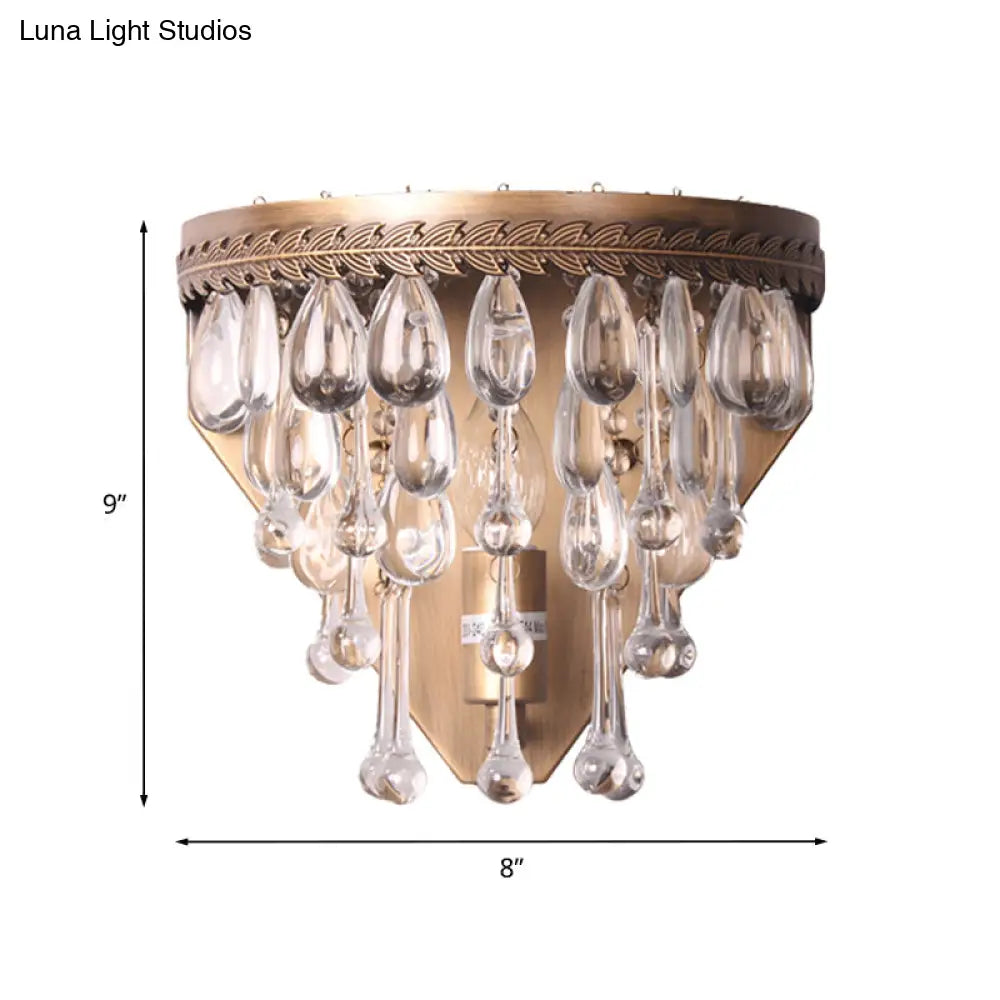 Bronze 1 Light Wall Sconce With Countryside Crystal Teardrop Design
