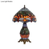 Bronze Baroque Art Glass Nightstand Lamp With Quadpod Stand - Tapered Table Lighting 2 Lights