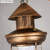 Bronze Coastal Glass Lantern Pendant Light - 4-Light Island Fixture