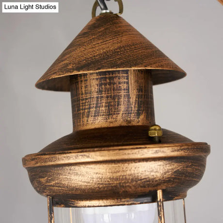 Bronze Coastal Glass Lantern Pendant Light - 4-Light Island Fixture