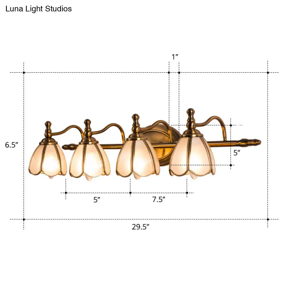 Bronze Colonial-Chic White Glass Scalloped Wall Light For Bathroom Vanity
