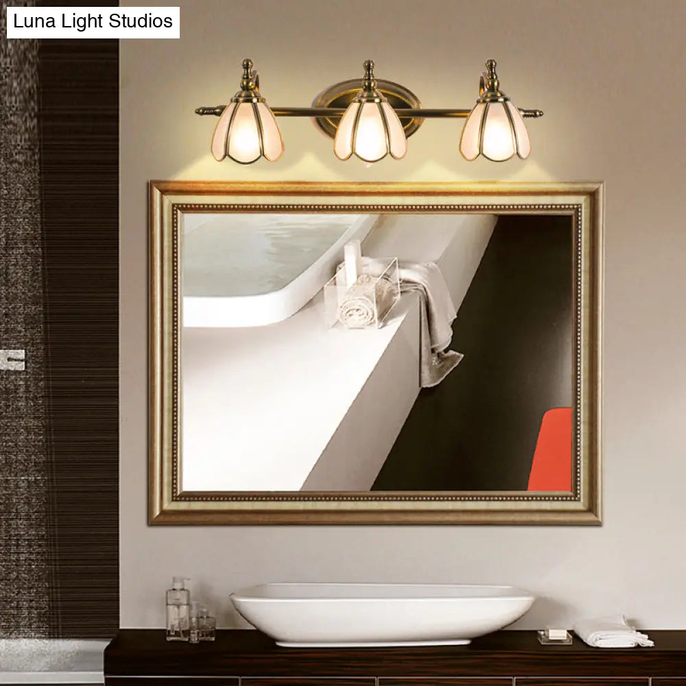 Bronze Colonial-Chic White Glass Scalloped Wall Light For Bathroom Vanity