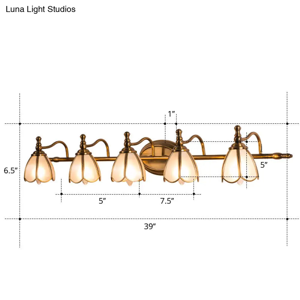 Bronze Colonial-Chic White Glass Scalloped Wall Light For Bathroom Vanity