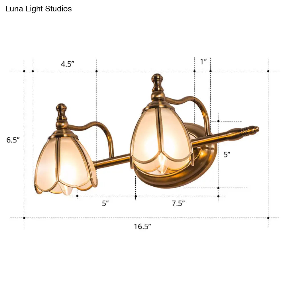 Bronze Colonial-Chic White Glass Scalloped Wall Light For Bathroom Vanity