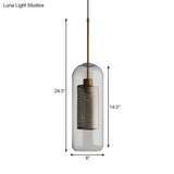 Bronze Colonial Metal Mesh Pendant Lamp With Clear Glass Shade 20.5/24.5 Tall