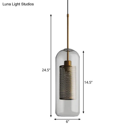 Bronze Colonial Metal Mesh Pendant Lamp With Clear Glass Shade 20.5/24.5 Tall