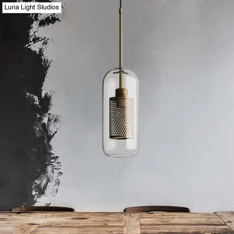 Bronze Colonial Metal Mesh Pendant Lamp With Clear Glass Shade 20.5/24.5 Tall