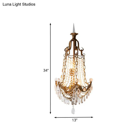 Bronze Crystal Raindrop Wall Sconce With Retro 3 Heads - Living Room Lighting