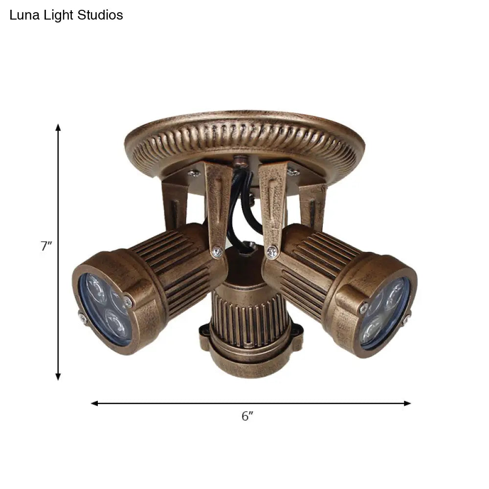 Bronze Finish Ceiling Mounted Fixture With Vintage Metal Design And 3 Rotatable Heads