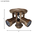 Bronze Finish Ceiling Mounted Fixture With Vintage Metal Design And 3 Rotatable Heads