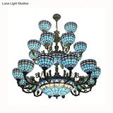 Bronze Finish Tiffany Chandelier With 3 Tiers For Elegant Upward Lighting In Bedrooms And Living