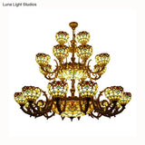 Bronze Finish Tiffany Chandelier With 3 Tiers For Elegant Upward Lighting In Bedrooms And Living
