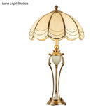 Bronze Font Night Light Table Lamp With Scalloped Lampshade - Traditional Design