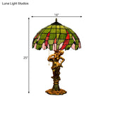 Bronze Lady Table Light: Tiffany Resin Night Lamp With Jewel-Embellished Shade