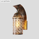 Bronze Lantern Sconce Wall Light With Cutout Design Rustic Iron Finish Ideal For Living Room