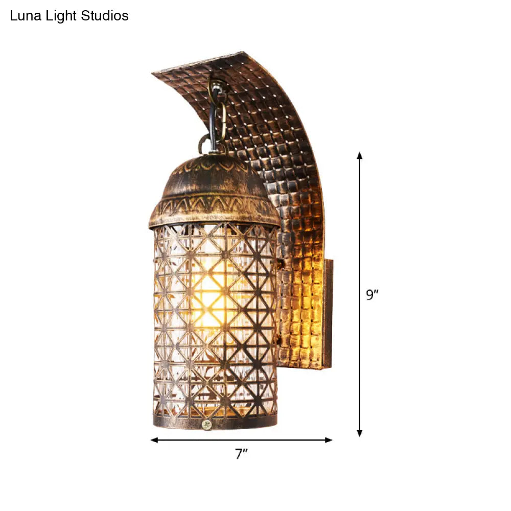 Bronze Lantern Sconce Wall Light With Cutout Design Rustic Iron Finish Ideal For Living Room