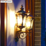 Bronze Lantern Wall Light - Clear Glass Cottage Style 2 Heads Courtyard Hanging