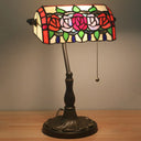 Bronze Mediterranean Stained Glass Desk Lamp With Rose Night Lighting