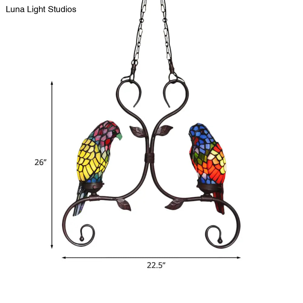 Bronze Parrot Chandelier: Cut Glass Baroque Style 2 Heads Pendant Lighting With Elegant Frame