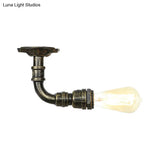 Bronze Rustic Water Pipe Semi Flushmount Ceiling Fixture - 1 - Head Metallic Mount