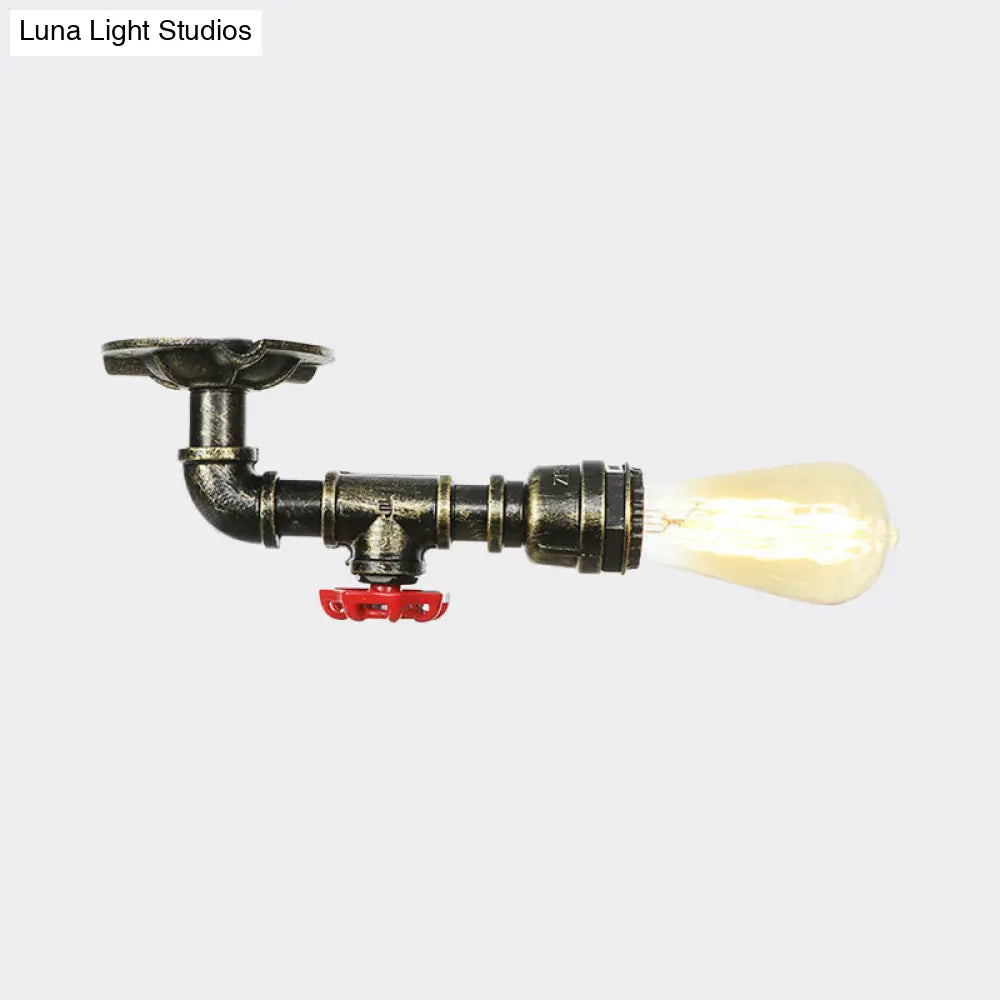 Bronze Rustic Water Pipe Semi Flushmount Ceiling Fixture - 1 - Head Metallic Mount