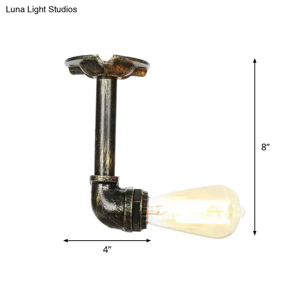 Bronze Rustic Water Pipe Semi Flushmount Ceiling Fixture - 1 - Head Metallic Mount